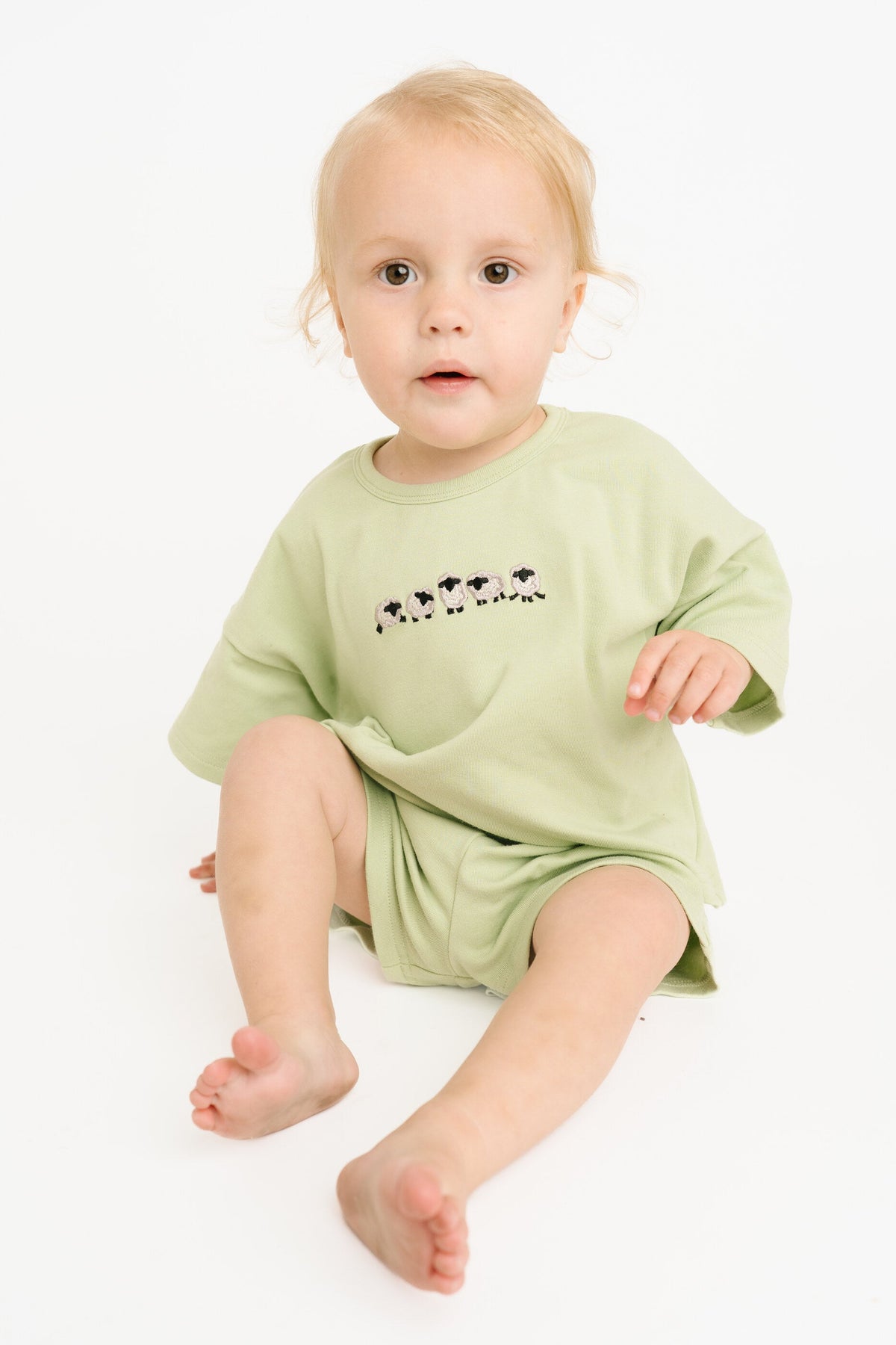 Green Sheep Embroidered Slouchy Set