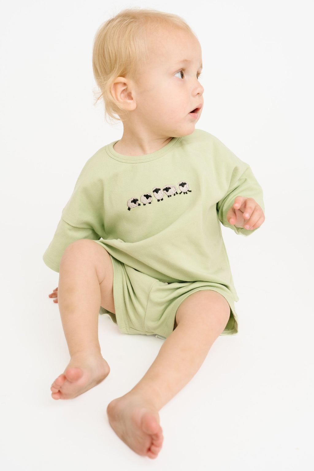 Green Sheep Embroidered Slouchy Set