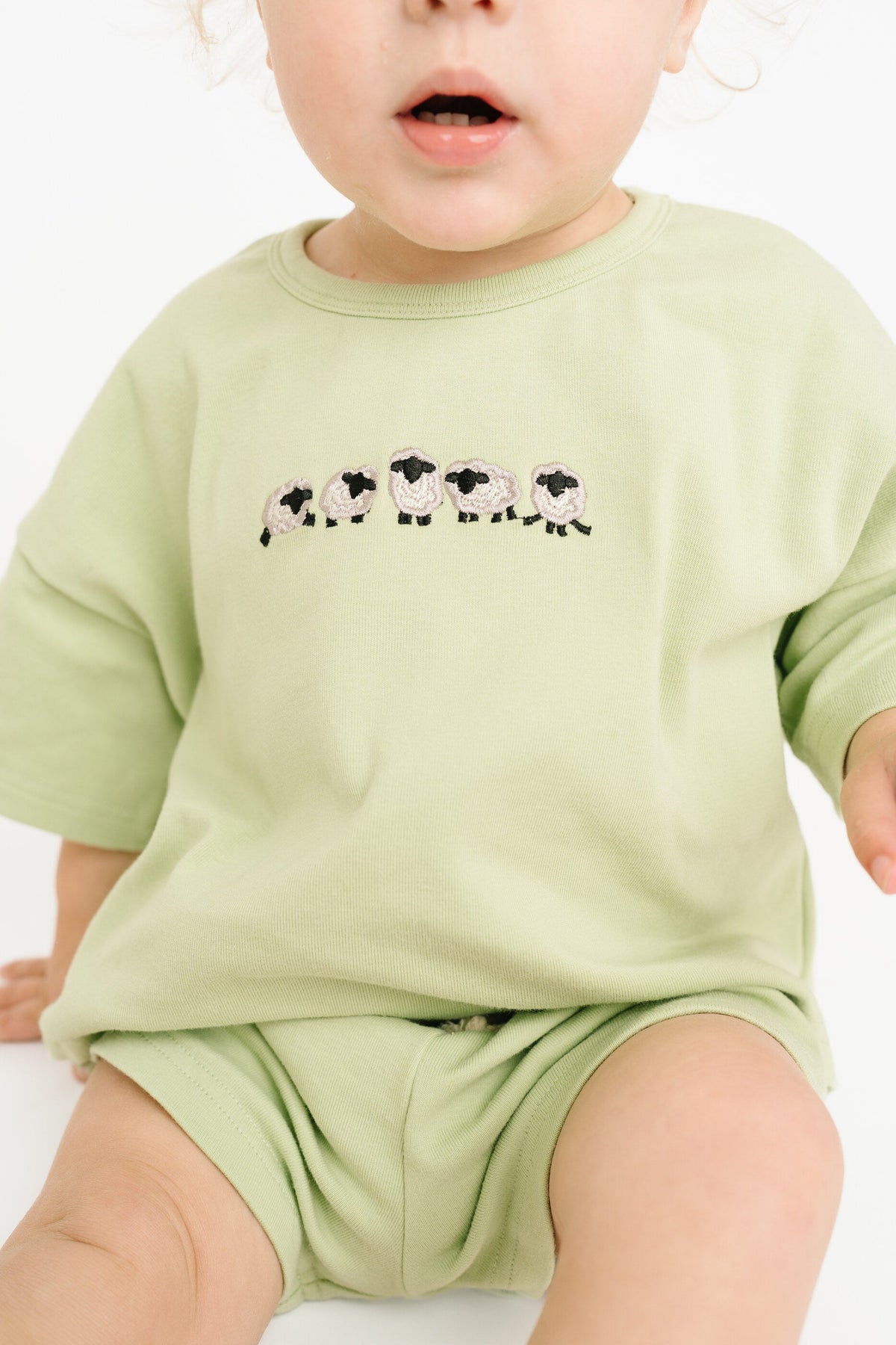 Green Sheep Embroidered Slouchy Set