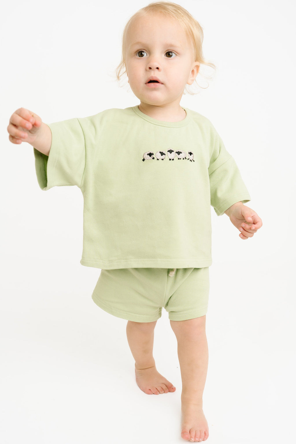 Green Sheep Embroidered Slouchy Set